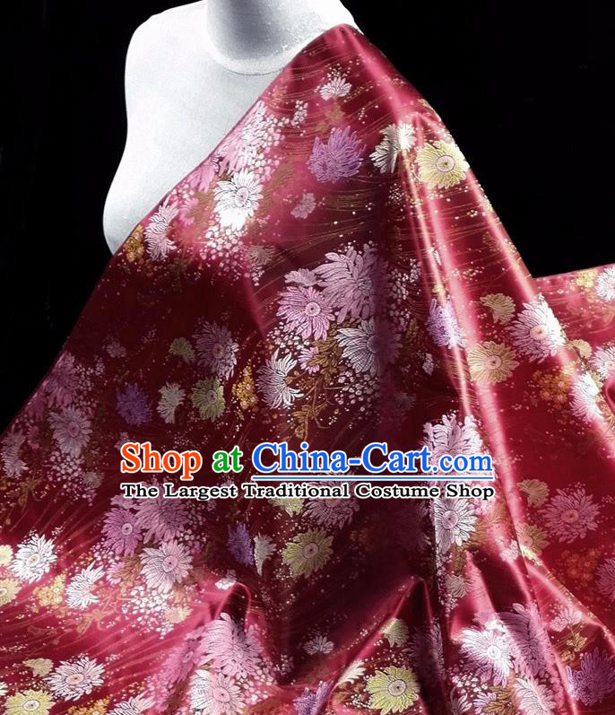 Asian Chinese Traditional Tang Suit Fabric Purplish Red Brocade Silk Material Classical Chrysanthemum Pattern Design Drapery
