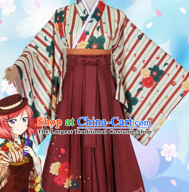 Asian Japanese Traditional Printing Furisode Kimono Cosplay Costumes Ancient Geisha Yukata Clothing for Women