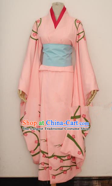 Asian Japanese Traditional Costumes Furisode Kimono Ancient Cosplay Geisha Orange Yukata Clothing for Women