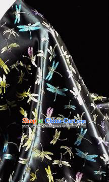 Asian Chinese Traditional Tang Suit Fabric Black Brocade Silk Material Classical Dragonfly Pattern Design Drapery