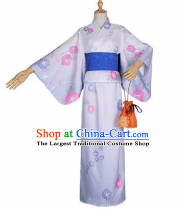 Japanese Traditional Courtesan White Kimono Costumes Ancient Cosplay Geisha Yukata Clothing for Women