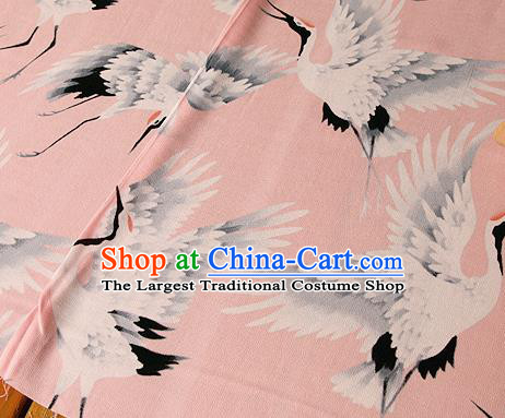 Asian Japanese Traditional Kimono Pink Brocade Fabric Silk Material Classical Cranes Pattern Design Drapery