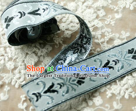 Traditional Chinese Handmade Blue Brocade Belts Ancient Embroidered Lotus Brocade Lace Trimmings Accessories