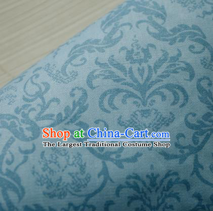 Asian Japanese Traditional Kimono Fabric Blue Linen Material Classical Pattern Design Drapery