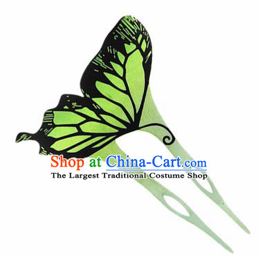 Japanese Traditional Courtesan Green Butterfly Hairpins Ancient Geisha Kimono Hair Accessories for Women