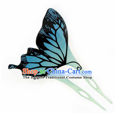 Japanese Traditional Courtesan Blue Butterfly Hairpins Ancient Geisha Kimono Hair Accessories for Women