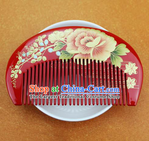 Japanese Traditional Courtesan Kimono Peony Red Hair Comb Ancient Geisha Hair Accessories for Women