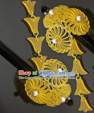 Japanese Traditional Courtesan Kimono Yellow Hairpins Ancient Geisha Hair Accessories for Women