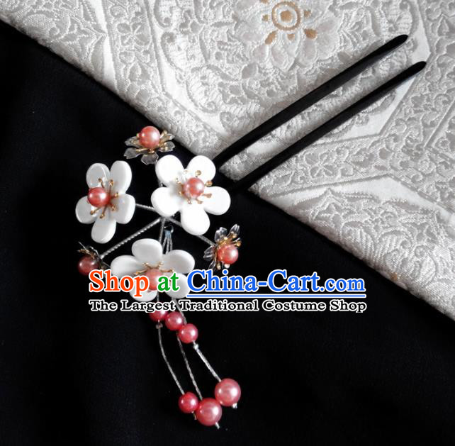 Japanese Traditional Hair Accessories Ancient Courtesan Kimono White Cherry Blossom Tassel Hairpins for Women