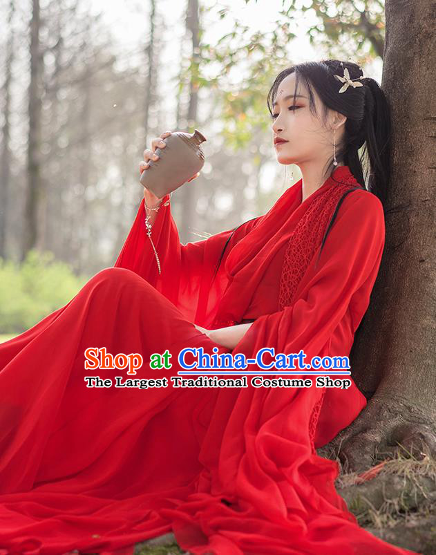 Chinese Traditional Ancient Princess Embroidered Costumes Cosplay Female Assassin Red Hanfu Dress for Women