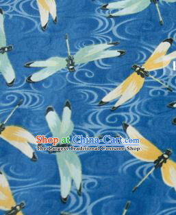 Asian Japanese Traditional Kimono Blue Brocade Fabric Silk Material Classical Dragonfly Pattern Design Drapery