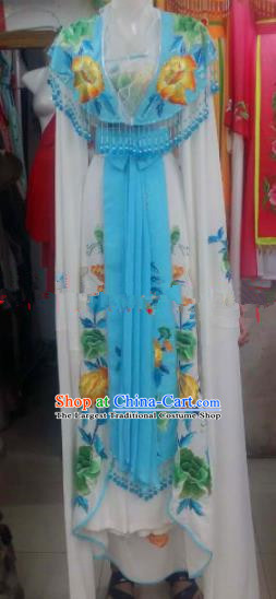 Chinese Traditional Beijing Opera Diva Blue Dress Ancient Palace Princess Embroidered Costumes for Rich
