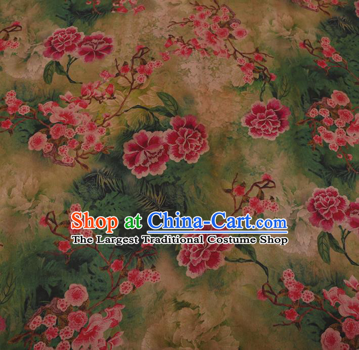 Chinese Traditional Cheongsam Crepe Satin Plain Palace Red Peony Pattern Silk Fabric Chinese Fabric Asian Material