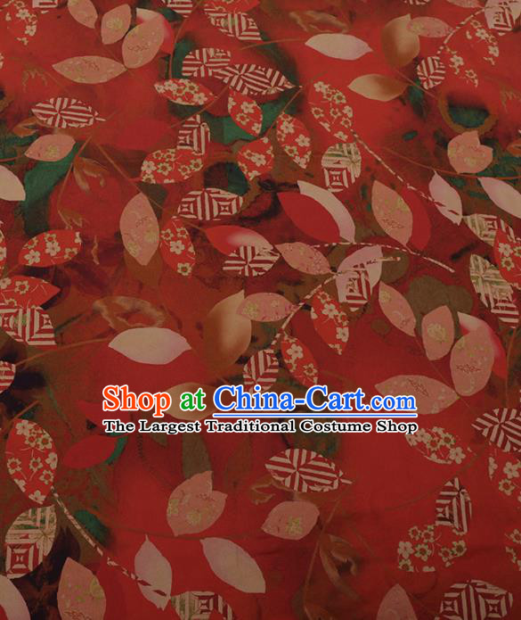 Chinese Traditional Cheongsam Palace Leaf Pattern Red Crepe Satin Plain Gambiered Guangdong Gauze Silk Fabric