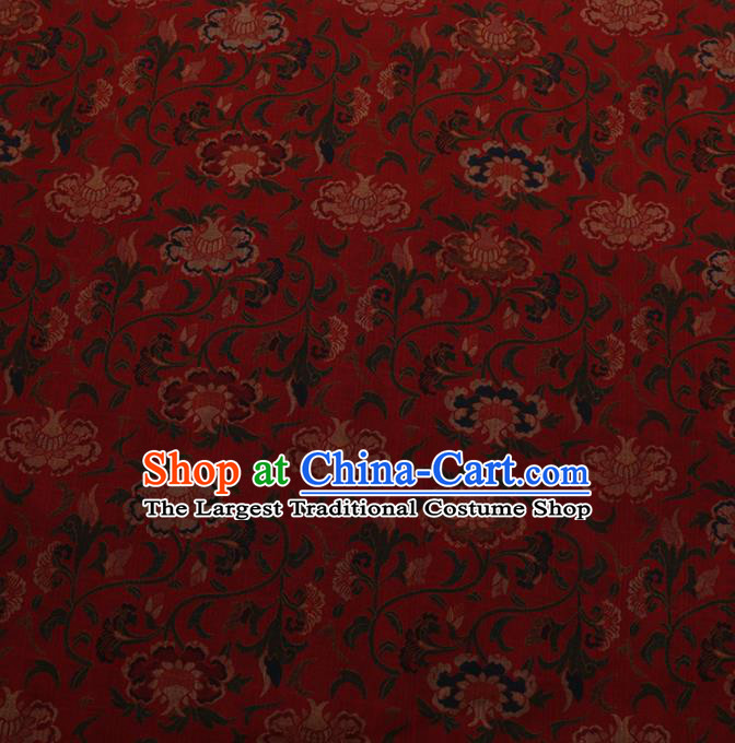 Chinese Traditional Cheongsam Silk Fabric Palace Peony Pattern Red Satin Plain Gambiered Guangdong Gauze