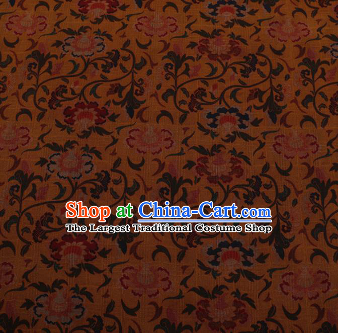 Chinese Traditional Cheongsam Silk Fabric Palace Peony Pattern Yellow Satin Plain Gambiered Guangdong Gauze