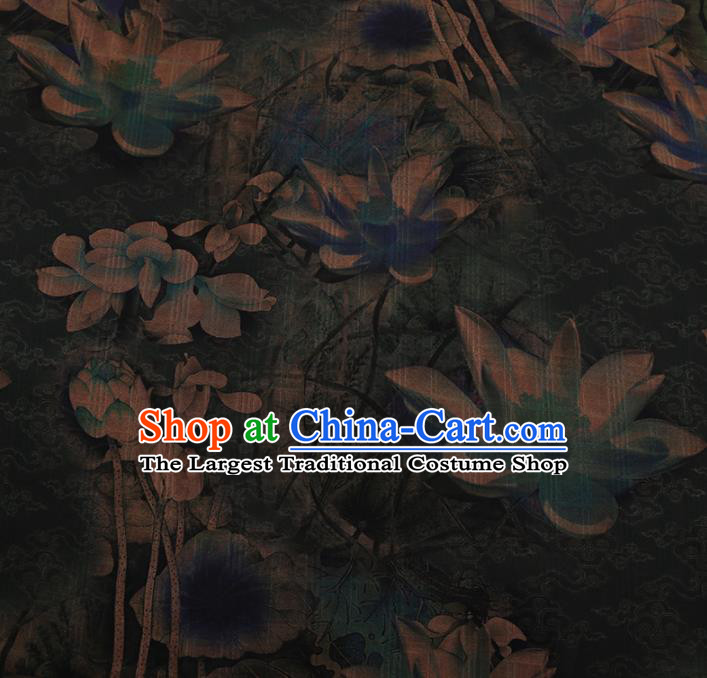Chinese Traditional Cheongsam Silk Fabric Palace Lotus Pattern Satin Plain Gambiered Guangdong Gauze