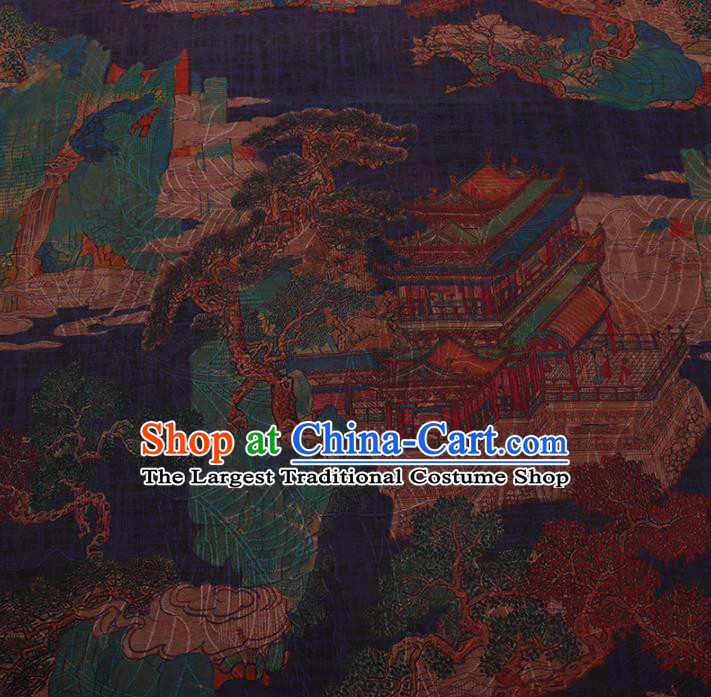 Chinese Traditional Cheongsam Silk Fabric Palace Yellow Crane Tower Pattern Green Satin Plain Gambiered Guangdong Gauze