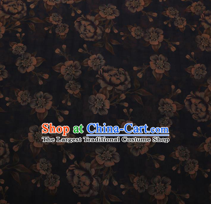 Chinese Traditional Cheongsam Silk Fabric Palace Blue Flowers Pattern Satin Plain Gambiered Guangdong Gauze