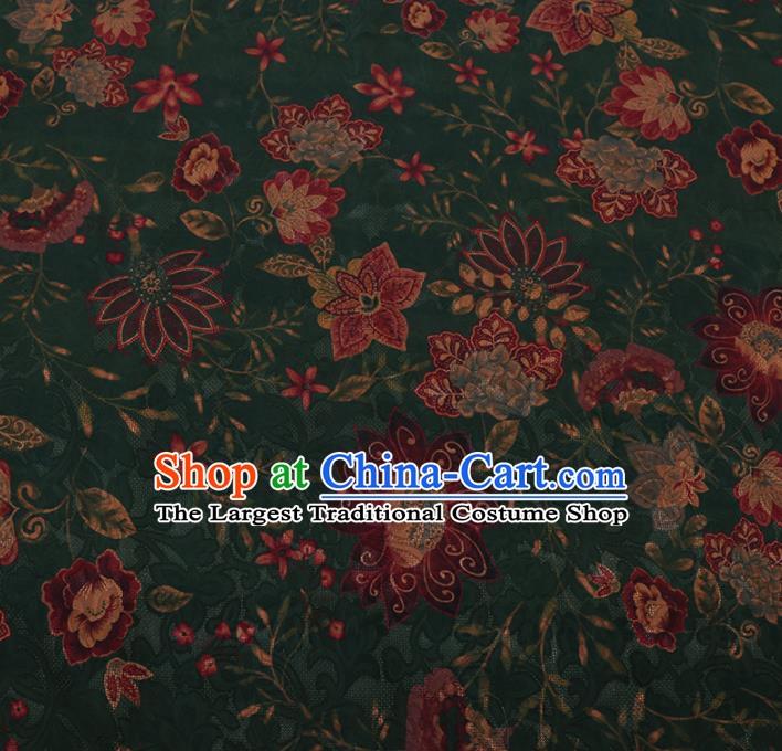 Chinese Traditional Cheongsam Green Crepe Satin Plain Palace Pattern Gambiered Guangdong Gauze Silk Fabric