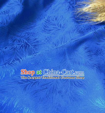 Chinese Royal Blue Brocade Palace Feather Pattern Traditional Silk Fabric Chinese Fabric Asian Material
