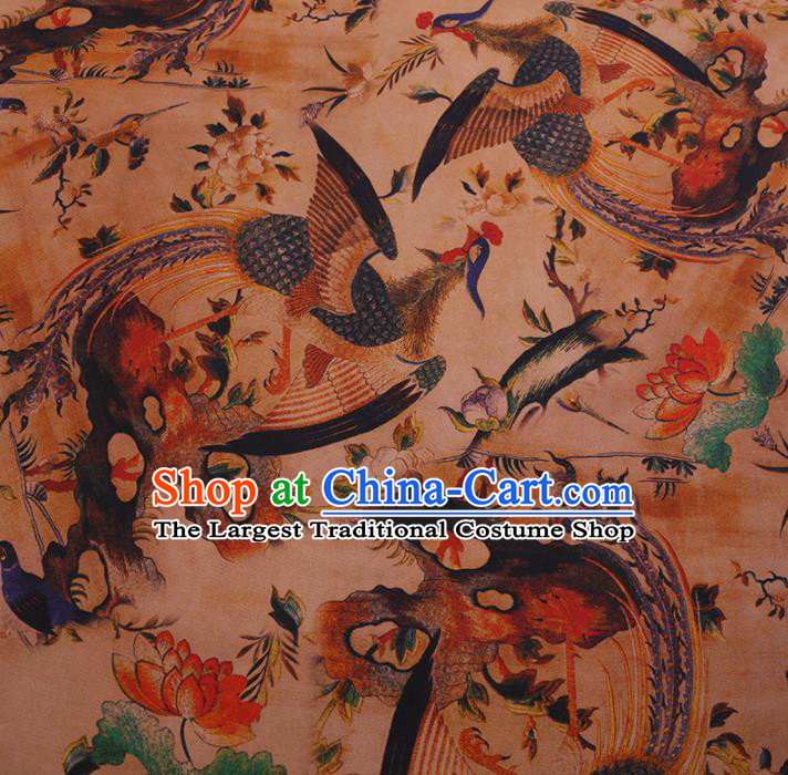 Chinese Traditional Silk Fabric Palace Phoenix Pattern Cheongsam Jacquard Satin Plain Gambiered Guangdong Gauze