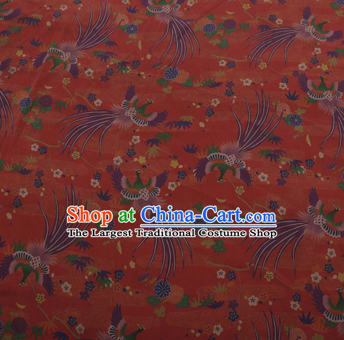 Chinese Classical Cheongsam Drapery Red Silk Fabric Traditional Phoenix Pattern Satin Plain Gambiered Guangdong Gauze