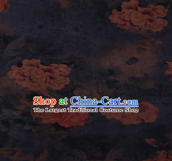 Chinese Traditional Silk Fabric Classical Peony Pattern Satin Plain Cheongsam Drapery Gambiered Guangdong Gauze