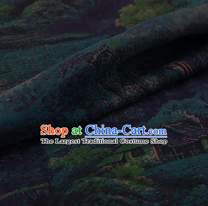 Chinese Traditional Silk Fabric Classical Pattern Atrovirens Satin Plain Cheongsam Drapery Gambiered Guangdong Gauze