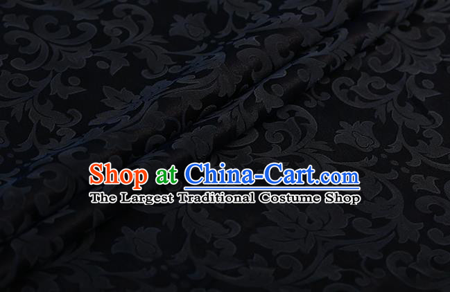 Chinese Classical Silk Fabric Traditional Black Pattern Satin Plain Cheongsam Drapery Gambiered Guangdong Gauze