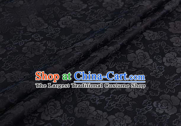Chinese Classical Black Silk Fabric Traditional Roses Pattern Satin Plain Cheongsam Drapery Gambiered Guangdong Gauze