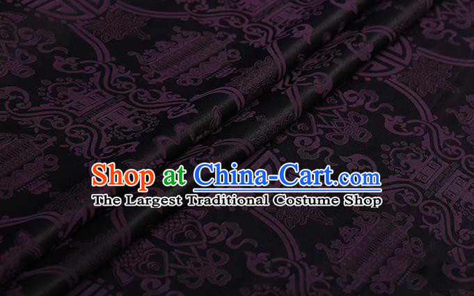 Chinese Classical Silk Fabric Traditional Purple Fishes Pattern Satin Plain Cheongsam Drapery Gambiered Guangdong Gauze