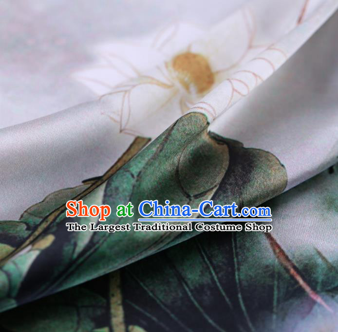 Asian Chinese Silk Fabric Traditional Classical Lotus Pattern White Satin Plain Cheongsam Drapery Gambiered Guangdong Gauze