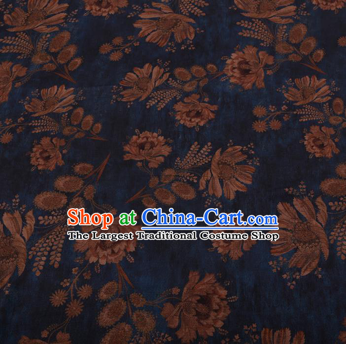 Asian Chinese Silk Fabric Traditional Classical Pattern Blue Satin Plain Cheongsam Drapery Gambiered Guangdong Gauze