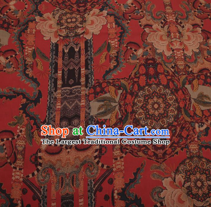 Asian Chinese Silk Fabric Traditional Classical Pattern Red Satin Plain Cheongsam Drapery Gambiered Guangdong Gauze