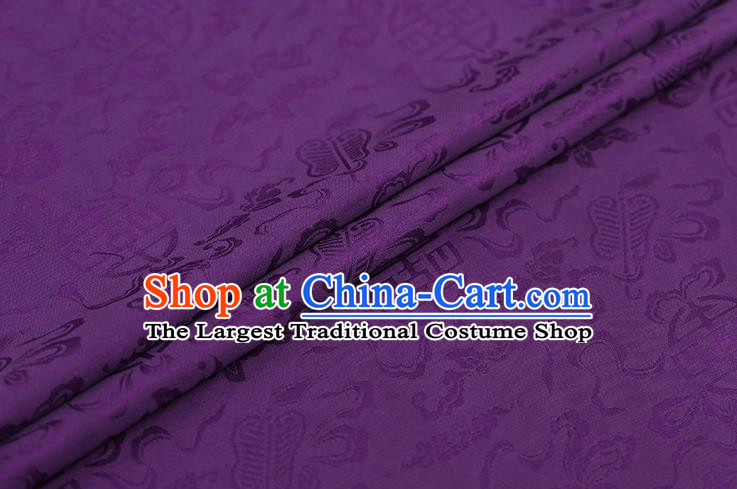 Traditional Chinese Deep Purple Brocade Palace Cucurbit Ribbon Pattern Satin Plain Cheongsam Silk Drapery