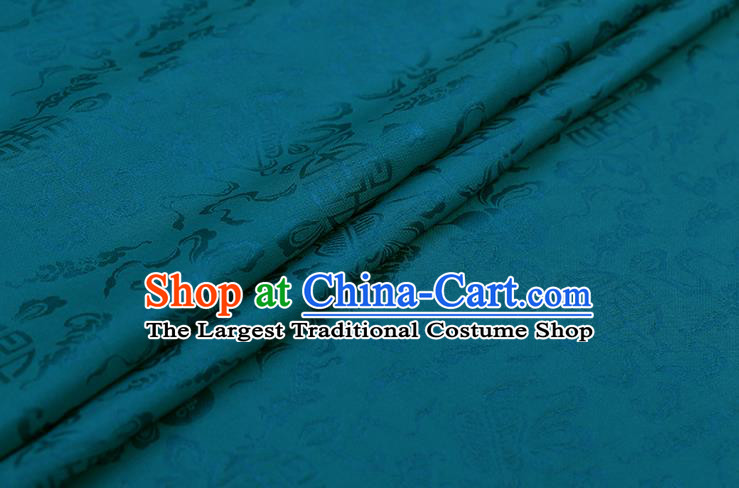 Traditional Chinese Peacock Blue Brocade Palace Cucurbit Ribbon Pattern Satin Plain Cheongsam Silk Drapery