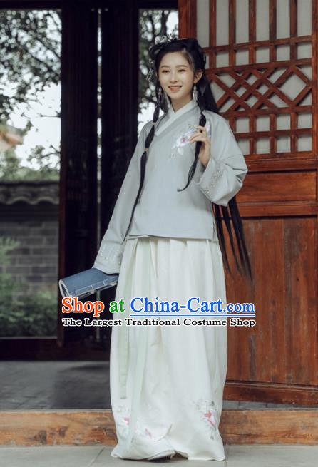 Chinese Ancient Ming Dynasty Hanfu Dress Young Lady Embroidered Costumes for Women
