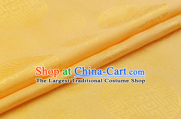 Chinese Traditional Yellow Brocade Fabric Palace Pattern Satin Plain Cheongsam Silk Drapery