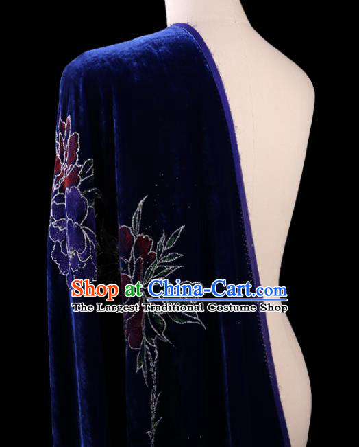 Chinese Traditional Royalblue Velvet Fabric Palace Pattern Cheongsam Pleuche Silk Drapery