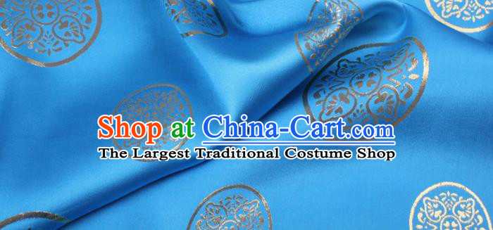 Chinese Traditional Blue Brocade Fabric Palace Pattern Satin Plain Cheongsam Silk Drapery