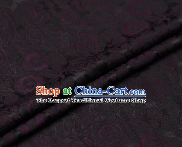 Chinese Traditional Gambiered Guangdong Gauze Fabric Palace Purple Peony Pattern Satin Plain Cheongsam Silk Drapery
