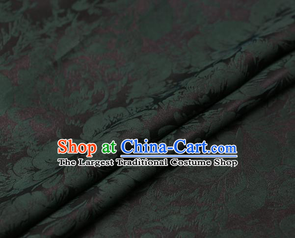 Chinese Traditional Cheongsam Silk Drapery Gambiered Guangdong Gauze Fabric Palace Green Peony Pattern Satin Plain
