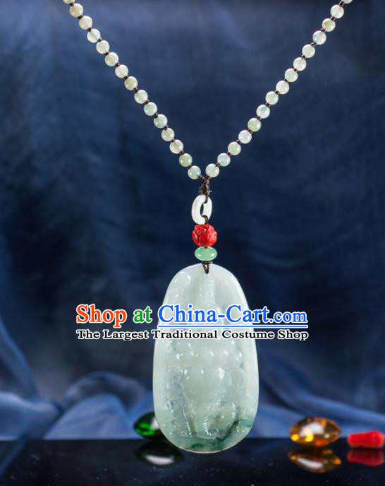 Chinese Traditional Jewelry Accessories Ancient Ice Jade Necklace Jadeite Carving Samantabhadra Bodhisattva Pendant