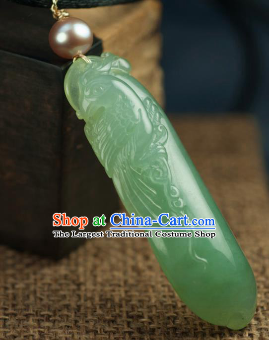 Chinese Traditional Jewelry Accessories Carving Parrot Jade Necklace Handmade Jadeite Pendant