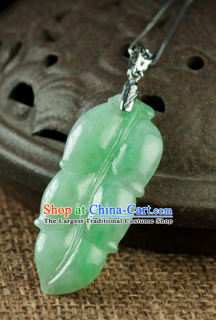 Chinese Traditional Jewelry Accessories Carving Leaf Jade Necklace Handmade Jadeite Pendant