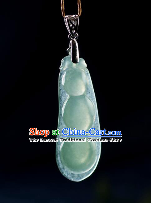 Chinese Traditional Jewelry Accessories Jade Pea Necklace Handmade Carving Emerald Pendant
