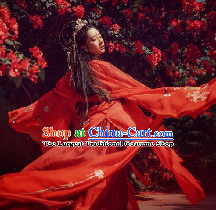 Chinese Ancient Peri Wedding Hanfu Dress Traditional Princess Embroidered Costumes for Women