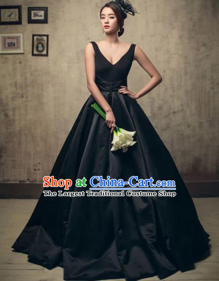 Top Performance Catwalks Costumes Wedding Dress Princess Black Full Dress for Women