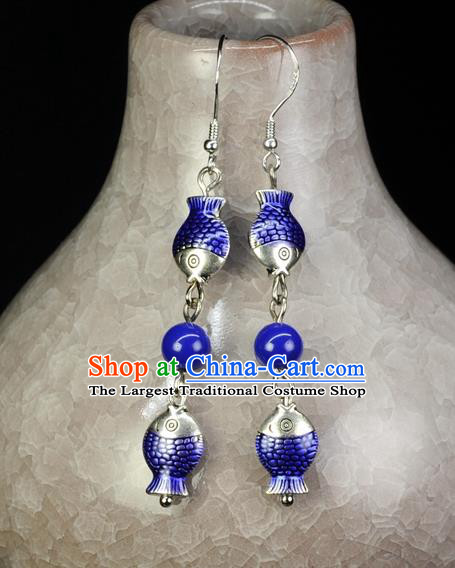 Chinese Traditional Jewelry Accessories Ancient Hanfu Cloisonne Cloisonne Fishes Tassel Earrings for Women
